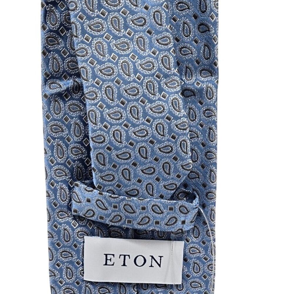 Eton Mens Tie Blue‎ Paisley Geometric 100% Silk Made in Italy Work Party